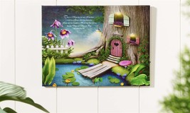 Fairy Tree House Canvas Wall Plaque With Sentiment 8&quot; High LED Timer Function  - £14.81 GBP