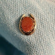 Gold color HORSESHOE Tie Tack Pin Sparkling Coral Colored Stone Insert - £5.45 GBP