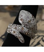 Thai White Gold Vermeil Yellow Sapphire and Garnet Gem Cobra, Naga Ring ... - $126.16 CAD