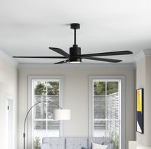 Ceiling Fan 72" w Lights 5 Solid Wood Blades 6-Speed Reversible DC Motor Black - £155.80 GBP