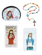 Boy&#39;s Children&#39;s Rosary St. Michael Case, Prayer Cards, Hand San Set Mini Saints - £12.57 GBP