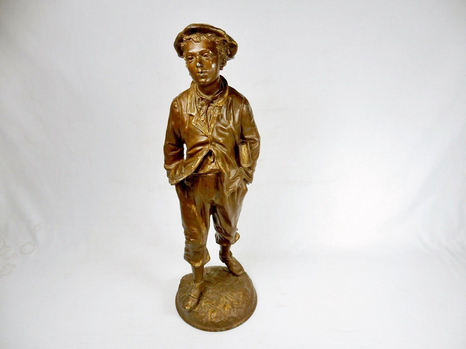 Primary image for 21" Bronze Figurine, School Boy Carrying Book, 1890s, Patina, C. Anfry, Signed