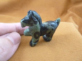 Y-HOR-P-553) Green black camo HORSE stone carving figurine GEMSTONE love horses - £11.19 GBP