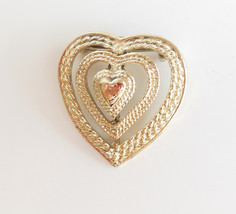 Gerry&#39;s Vintage 3D Triple Heart Gold Tone Pendant and Brooch Combo in One - £10.35 GBP