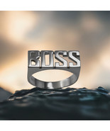 Sterling Silver &#39;BOSS&#39; Block Letter Midsize Ring | Unisex Bold Statement... - $932.61 MXN