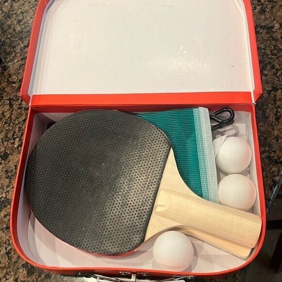 Dining Table Ping-Pong/Table Tennis Set W Case net posts, net, 2 paddles... - $14.81