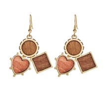 Eometric wooden drop dangle earrings for women oversize gold fashion big earring female thumb200