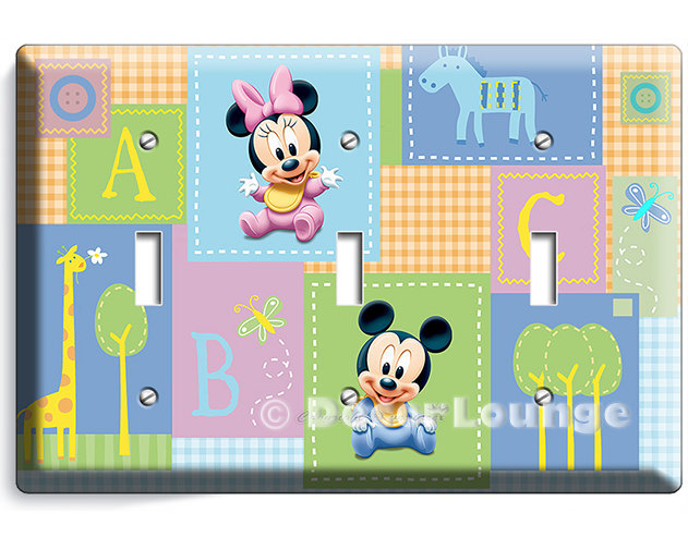 Mickey Minnie Mouse infant Baby Boy Girl triple light switch wall plate cover ne
