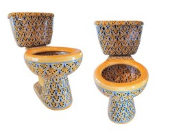 Mexican Talavera Ceramic Toilet Hand Painted - Pavo Real Amarillo - - $1,199.00