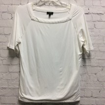 Talbots Womens Blouse Solid White Short Sleeve Square Neck Knit Petites PM - $5.30