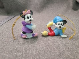 Schmid Mickey &amp; Minnie Mouse Ice Skating Porcelain Disney Hanging Ornaments HTF - £19.13 GBP