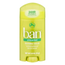 Ban Anti-Perspirant Deodorant Invisible Solid Unscented 2.60 oz - £15.14 GBP