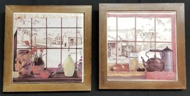 BB) Set of 2 Country Home Décor Wall Hanging Plaque Tile Wooden Frame - $5.93