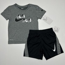 Nike Toddlers Dri-Fit JDI Tee Shirt &amp; Shorts Set Outfit Two Piece Black Grey 3T - £19.98 GBP