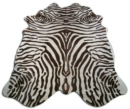 Zebra Print Cowhide Rug Size: 7.5&#39; X 6.3&#39; Brown/White Zebra Cowhide Rug O-832 - £198.26 GBP