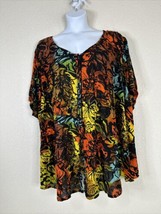 Roaman&#39;s Button-Up Blouse Womens Plus Size 36W (5X) Colorful Floral Shor... - $17.09
