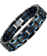 Men&#39;S Stainless Steel Two-Tone Square Link Bracelet in Black &amp; Blue - £76.29 GBP