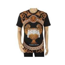Mens PLATINI Sports Shirt With Rhine Stones Lion Medallion Chain SS3560 Black image 3