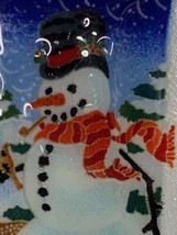 Peggy Karr SNOWMAN Rectangular Tray Platter Fused Art Glass Winter Holiday - £31.31 GBP