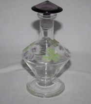 Czech Clear Glass Perfume Bottle with Purple Hand Painted Flowers #2190 - £25.57 GBP