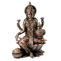 LAKSHMI STATUE 7&quot; Seated Hindu Wealth Goddess Bronze Resin HIGH QUALITY ... - $69.95