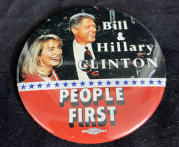 Bill &amp; Hillary Clinton People First Presidential Election Button Pin KG - £7.91 GBP