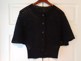Vintage Ladies Black Crochet Button Down Sweater - £23.45 GBP