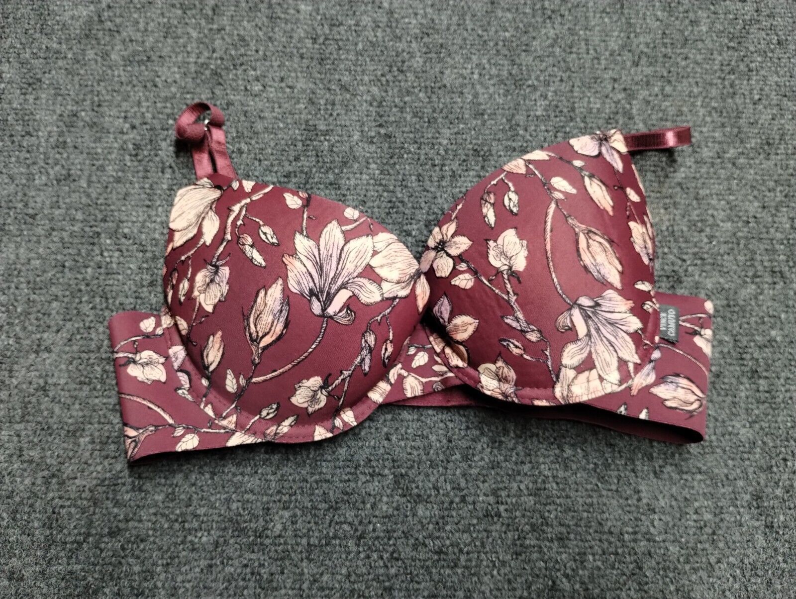 Primary image for Vince Camuto Bra Women 34B Maroon Floral Smooth T Shirt Cup Underwired