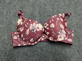 Vince Camuto Bra Women 34B Maroon Floral Smooth T Shirt Cup Underwired - £11.03 GBP