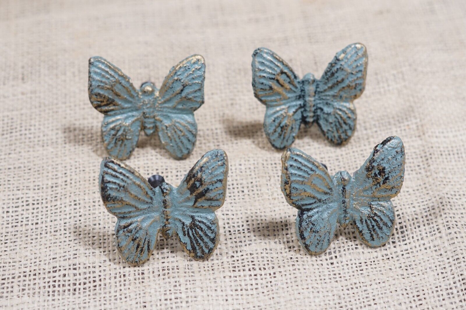 4 Drawer Pulls Knobs Butterfly Decorative Cast Iron Cupboard Handle Hard... - $14.99