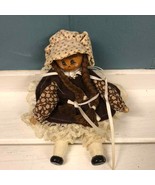 Clothespin 6” Doll Brunette Hair, Braids prairie Dress Pinafore Matching... - €24,23 EUR