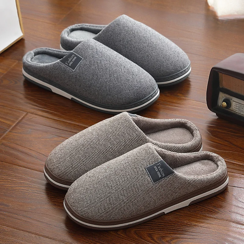 Big Size Men Winter Home Slippers Casual Shoes Women Soft Warm House Slides - £17.79 GBP+