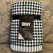 DKNY Polka Dot Gingham Check Pine Green  White Hand Towels Set 2 ~New ~ - $400.79 MXN