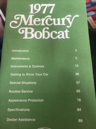 1977 Mercury Bobcat Owners Manual Owner's Guide Book - £7.10 GBP