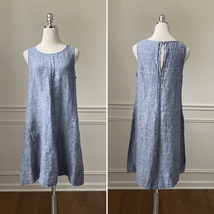 St Tropez West 100% Linen Blue Trapeze Sun Dress S - $431.64 MXN