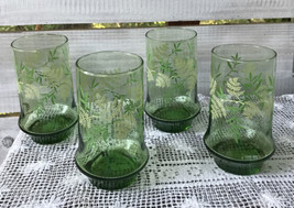 Vintage Set of 4 Libby Ferns Iced Tea Water Glasses 5 3/4&quot; Green Glass T... - $39.18