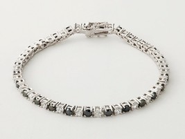 3mm Round Black Onyx &amp; Cz Created Diamond Tennis Bracelet in Solid 925 Silver 7&quot; - £117.07 GBP