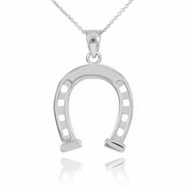 14k White Gold Horseshoe Lucky Pendant Necklace Arc Amulet Crescent Caballo - £153.85 GBP+