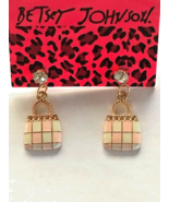 Betsey Johnson Pink White Enamel Purse Bag Handbag Post Dangle Earrings - $9.67 CAD