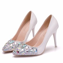 Women Shoes High Heels Wedding Diamond Glittering Evening Dress Bride Pumps Part - £50.21 GBP