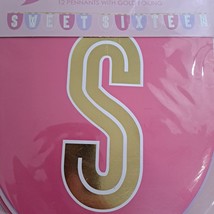 Sweet 16 Garland Party Birthday Pink 12 Pennants With Gold Foiling 10 fo... - £9.51 GBP