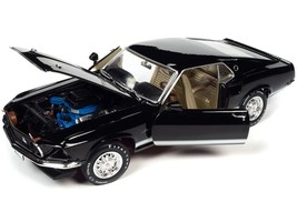 1969 Ford Mustang GT Raven Black with White Stripes and Gold Interior 1/18 Diec - £97.32 GBP
