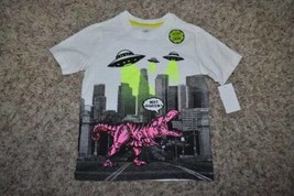 Boys Shirt Short Sleeve Oshkosh White Dinosaur T-Rex Crew Tee-sz 4/5 - £6.99 GBP