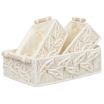 Macrame Storage Baskets Set 3Pcs Handmade Cotton Woven Decorative Boho Desk Stor - £38.08 GBP