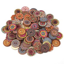 100 Pcs Wood Buttons, Mixed Pattern Vintage 2 Holes Buttons Assorted Dec... - $16.99