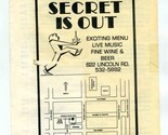 The Secret Is Out Menu Lincoln Road Miami Beach Florida The 30&#39;s Cafe  - £14.03 GBP