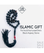 Black Aqeeq Stone Tasbih, Prayer 100x beads, Tasbih, Misbaha, Tasbeeh - $1,920.22 MXN