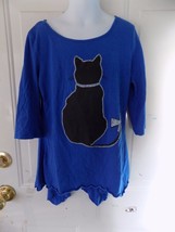 Total Girl Blue Black Cat 3/4 Sleeve Shirt Size 10/12 (L) Girl&#39;s EUC - £14.10 GBP