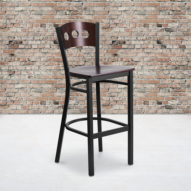 Bk/Wal 3 Circ Stool-Wood Seat XU-DG-60516-WAL-BAR-MTL-GG
