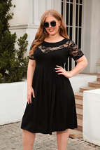 Women Plus Size Lace Casual Short Sleeve Round Neck Flowy Dress_ - £30.66 GBP